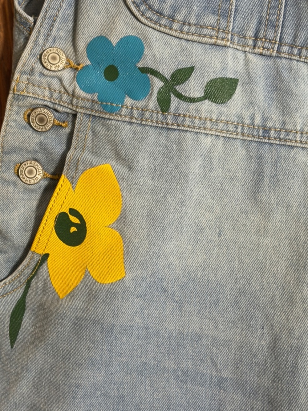 MISSLOOK Floral Denim Overalls Large Light Wash Straight Leg Y2K Cottagecore - Picture 5 of 16